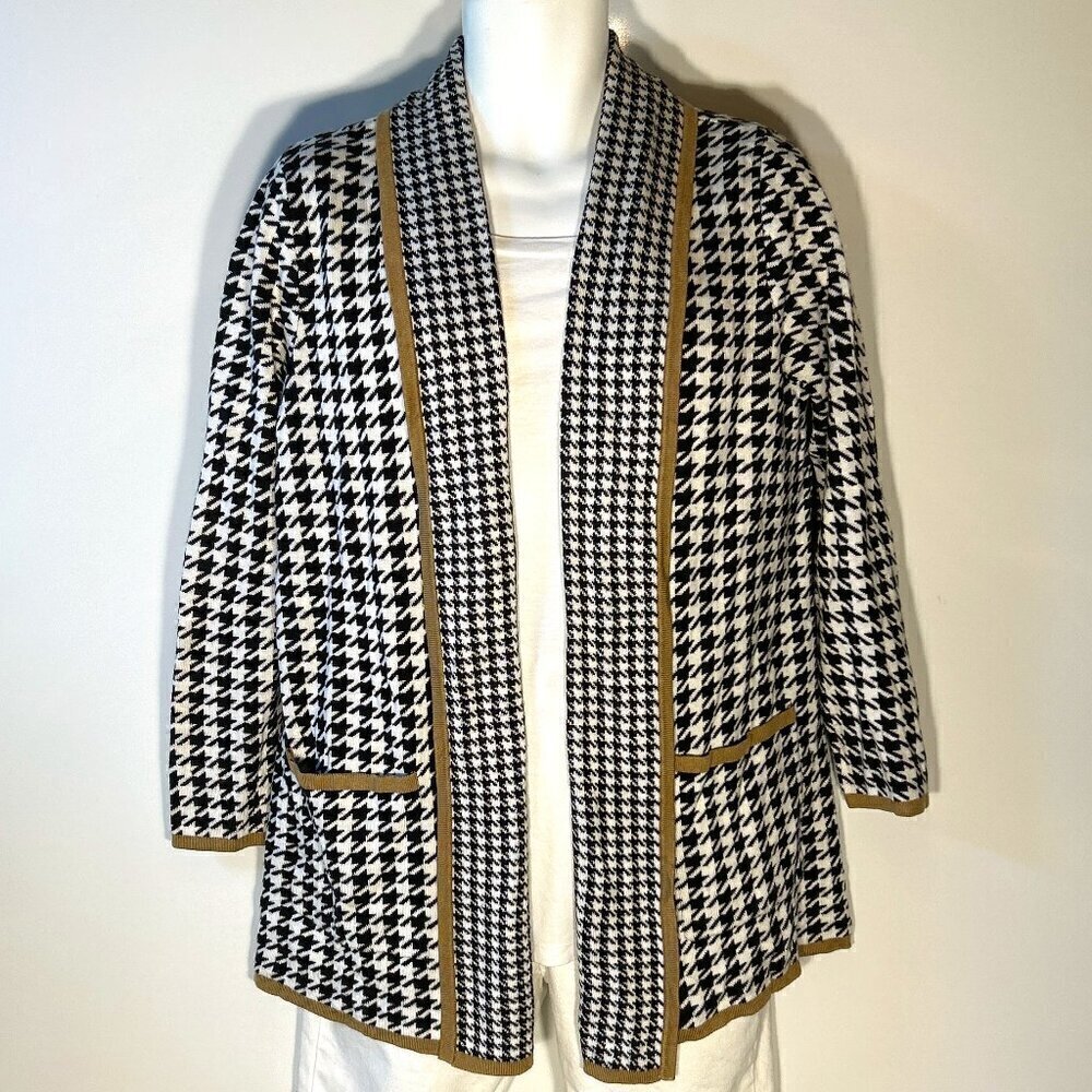 Investments SZ M Black & White Houndstooth open front cardigan classic office